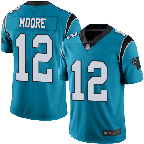 Carolina Panthers Limited Blue Men DJ Moore Jersey NFL Football #12 Rush Vapor Untouchable->women nfl jersey->Women Jersey